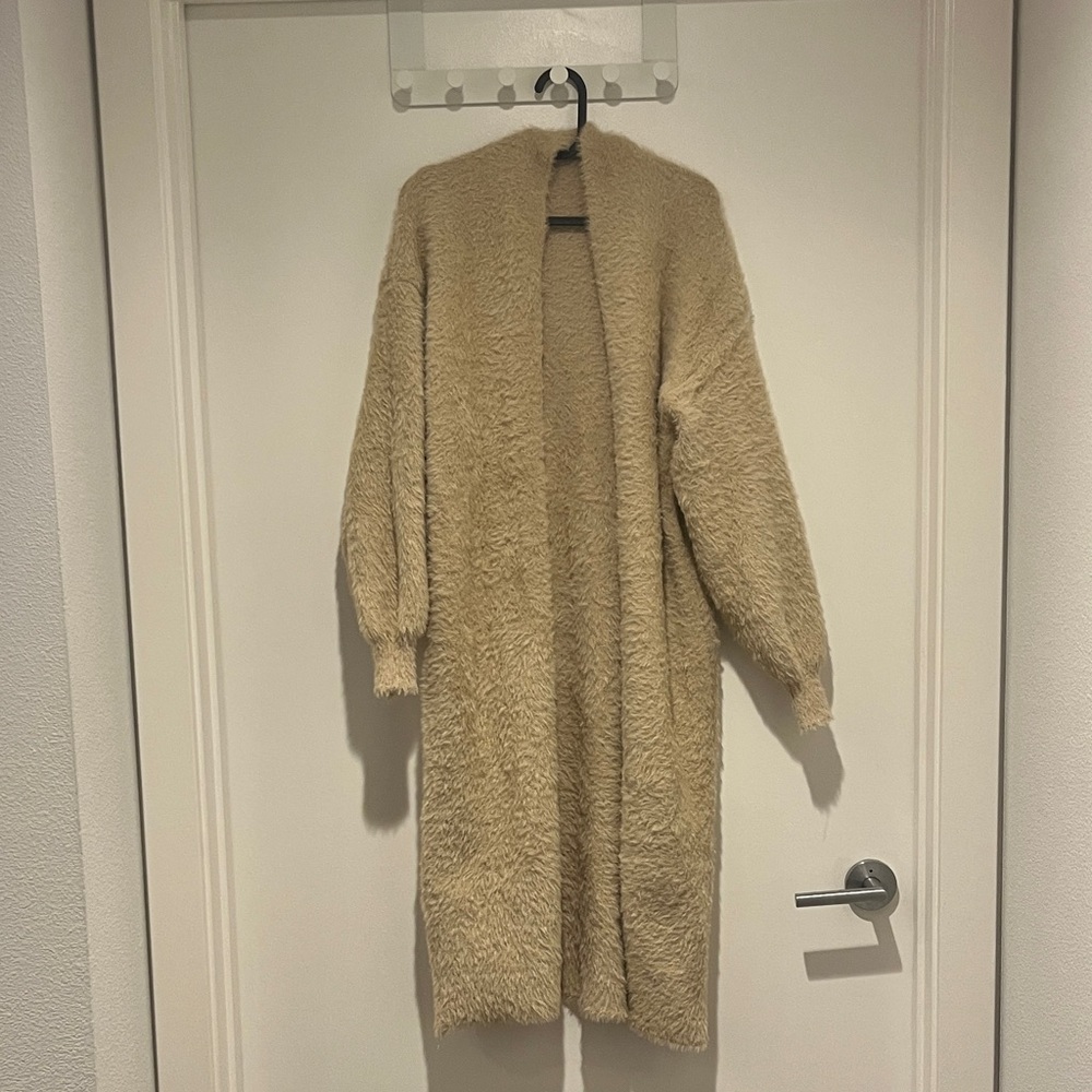 Cozy Tan Women's Faux Fur Cardigan Sweater